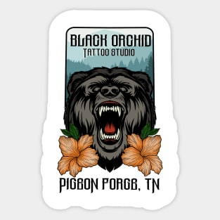 Black orchid tattoo studio bear logo Sticker